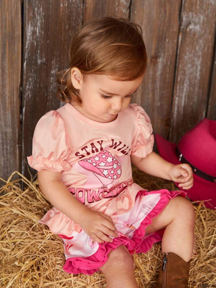 Girls' Summer Short-Sleeved Set, Baby Girls' Cute Printed Short-Sleeved Top + Shorts Two-Piece Set, Summer