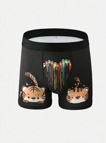 Men's Cat & Heart Print Daily Boxer Briefs - Multicolor - View 1