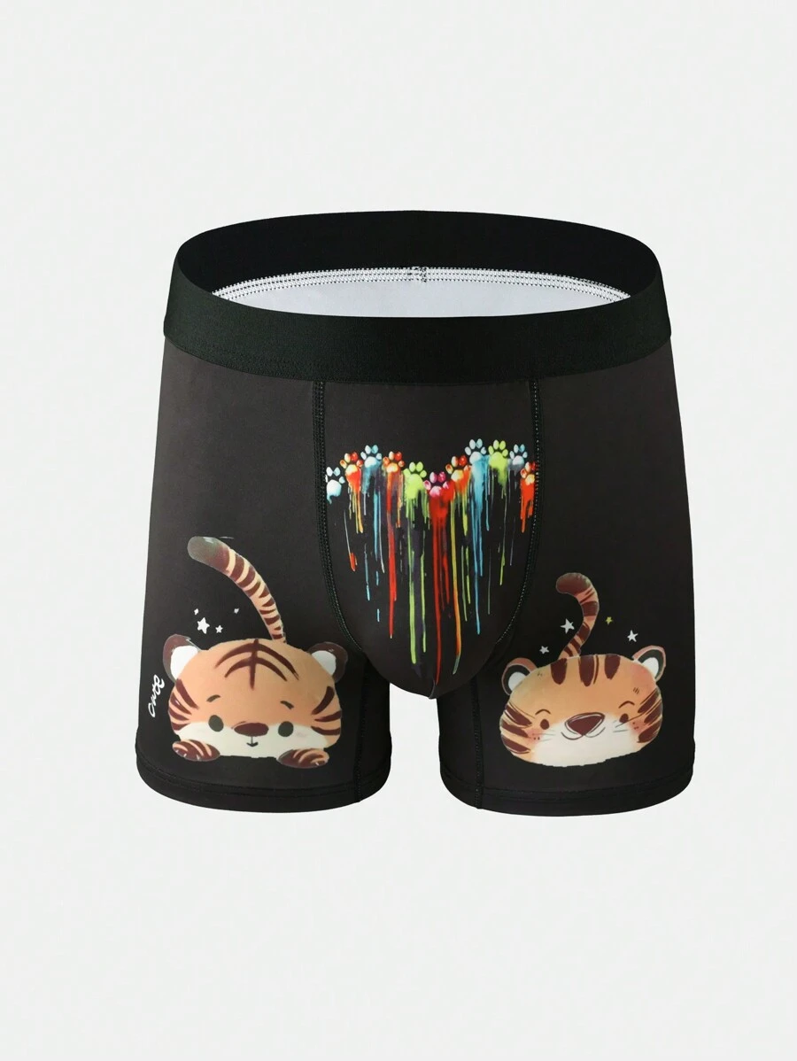 Men's Cat & Heart Print Daily Boxer Briefs - Multicolor - View 1