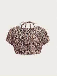 SHEIN ICON Leopard Print Halter Crop Top - Multicolor - View 8