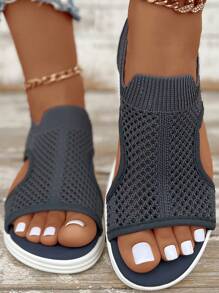 加大碼女士個性化休閒運動涼鞋，時尚舒適的無帶透氣網鞋 - 藏蓝色 - 查看 3