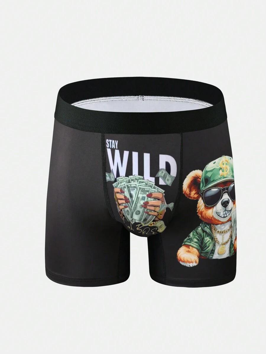 Men's Fashionable Daily Wear Flat Pants With Digital Printed Dollar Pattern - Multicolor - View 1