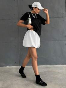 EURMUSE White Mini Low Waist Baloon Skirt