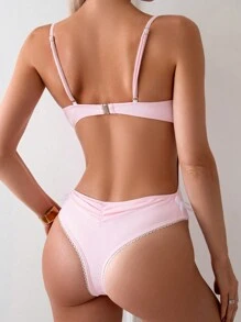SHEIN Swim Pink Sexy Holiday Style One-Piece Swimsuit,Summer Beach