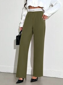 EURMUSE Women'S Color Block Suit Pants - Olive Green - View 3