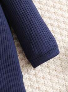 SHEIN 男婴春夏休闲圆领长袖印花连体衣 - 藏蓝色 - 查看 4