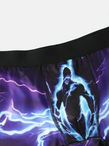 Hombres Pantalones cortos con estampado de bloques de color y ribete de contraste - Multicolor - Ver 4