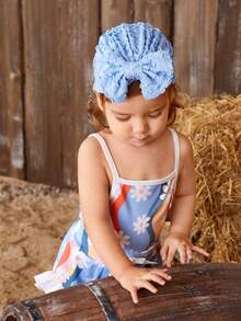 SHEIN Baby Girl Printed Sleeveless Strap Tops And Lace Shorts Set For Summer - Multicolor - View 3
