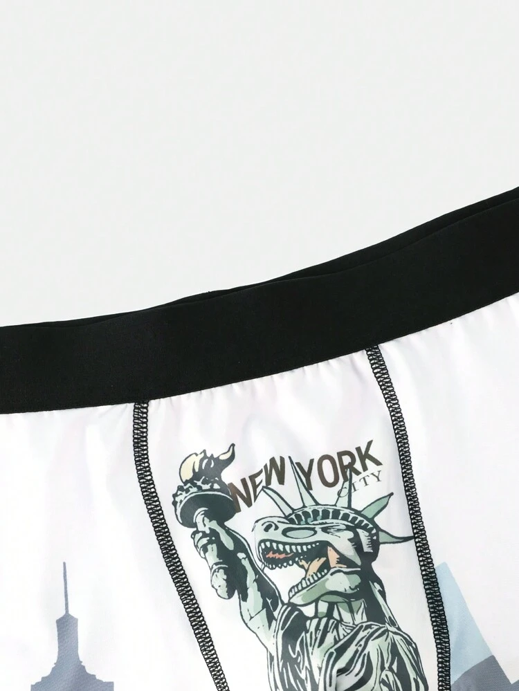 Men's Contrast Color Edge Briefs With Letter And Graphic Print
