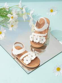 可愛嬰兒裝飾性編織扁平涼鞋，帶有貼花 - 白色 - 查看 5