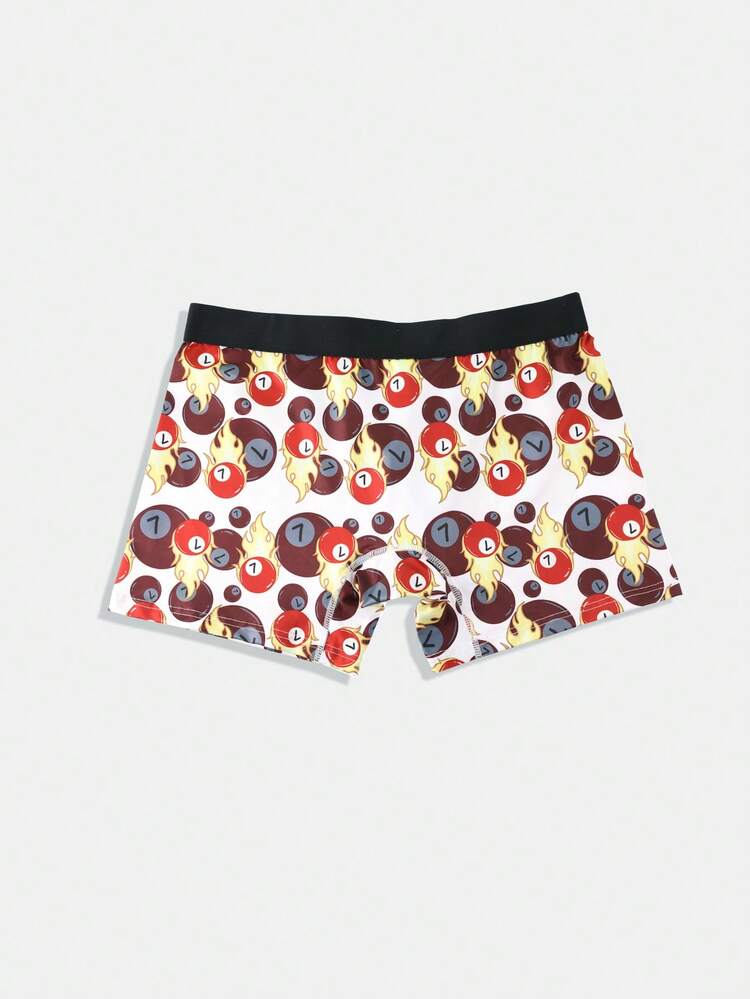 Men's Cartoon Printed Color Block Trimmed Boxer Shorts
