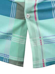 男士夏季格纹印花短袖休闲衬衫 - 彩色 - 查看 7