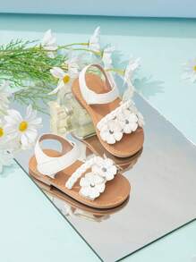 可愛嬰兒裝飾性編織扁平涼鞋，帶有貼花 - 白色 - 查看 6
