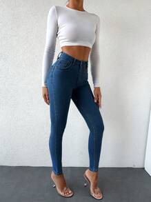 Skinny Cropped Jeans - Blue - View 5
