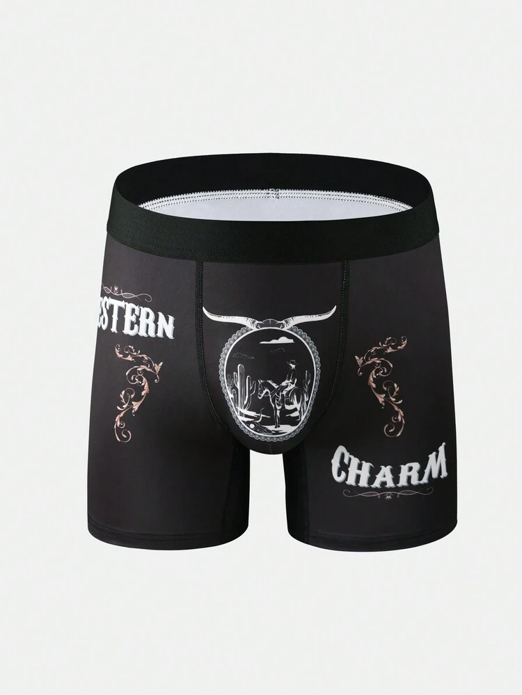 Men's Letter Print Color Block Trimmed Boxer Briefs