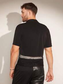 FeverCity 男士夏季时尚网眼撞色短袖衬衫 - 黑色 - 查看 2