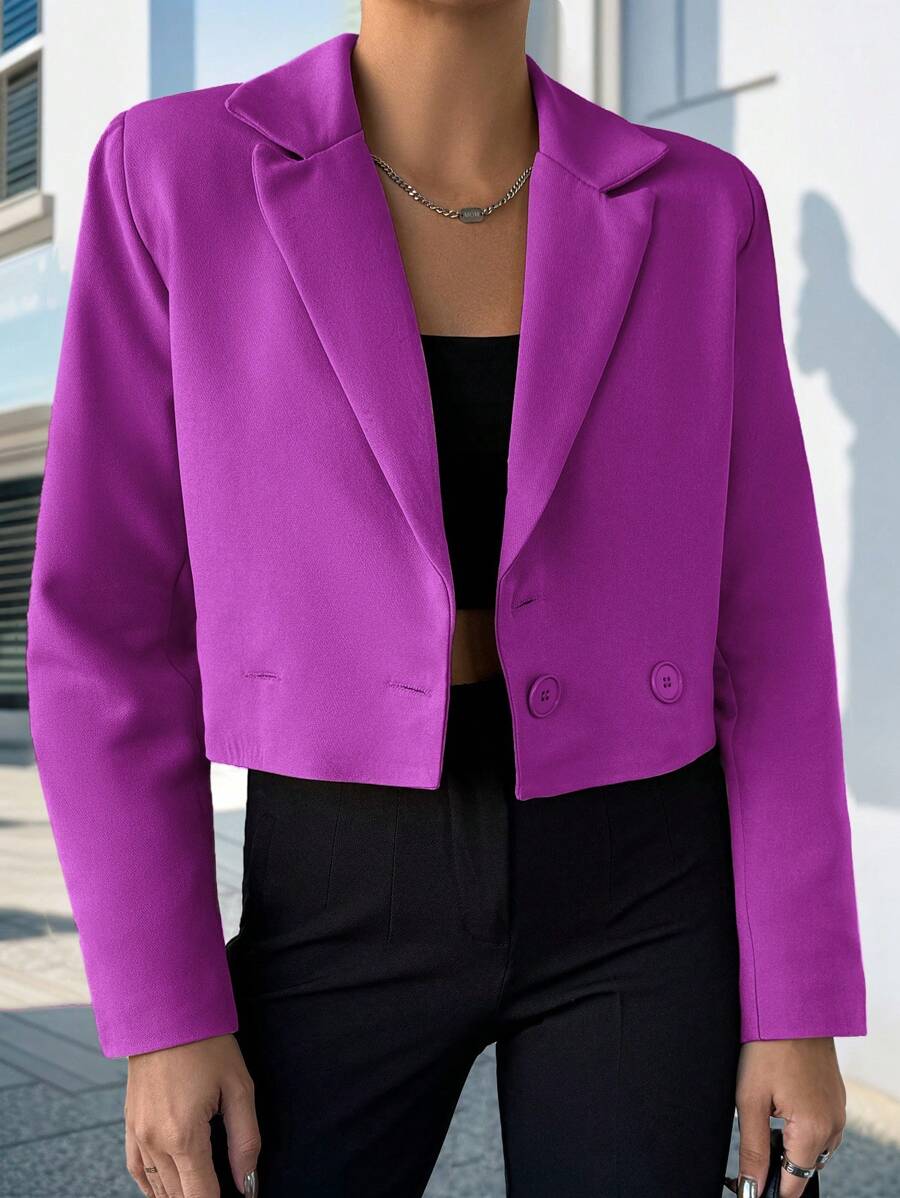 EURMUSE Lapel Neck Double Breasted Blazer - Purple - View 1