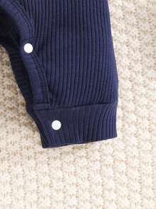 SHEIN 男婴春夏休闲圆领长袖印花连体衣 - 藏蓝色 - 查看 3