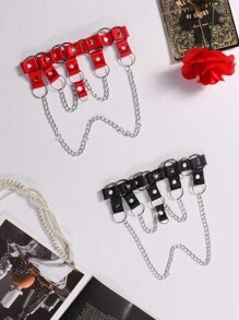 Plus Size Punk Rivet And Iron Chain Collar Two-Piece Set ,2 Pcs - Multicolor - View 2