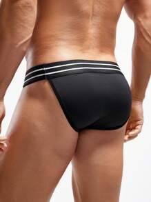 Men's Color Block Triangle Underwear, Simple And Casual Style - Black - View 2