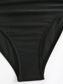 SHEIN Swim Curve 加大码夏季海滩骷髅与曼陀罗印花比基尼套装，适合度假和万圣节 - 黑與白 - 查看 3
