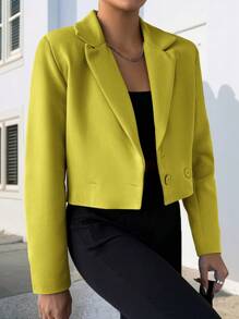 SHEIN Cottnline Turn Down Collar Double-breasted Suit Blazer - Mustard Yellow - View 4