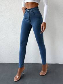 Skinny Cropped Jeans - Blue - View 3