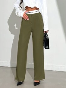 EURMUSE Women'S Color Block Suit Pants - Olive Green - View 4