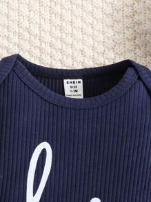 SHEIN 男婴春夏休闲圆领长袖印花连体衣 - 藏蓝色 - 查看 6