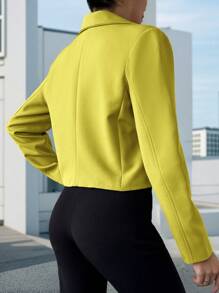 SHEIN Cottnline Turn Down Collar Double-breasted Suit Blazer - Mustard Yellow - View 2