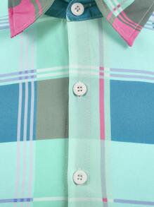 男士夏季格纹印花短袖休闲衬衫 - 彩色 - 查看 4