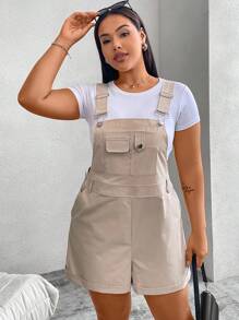 Flirla Bộ áo liền quần màu trơn cỡ lớn cho trang phục mùa hè hàng ngày - Màu be - Xem 7