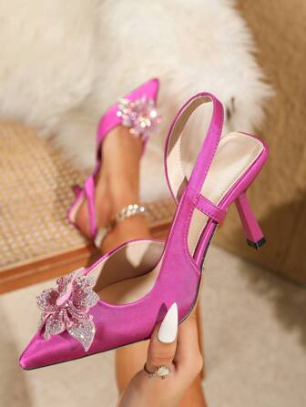 Women's Spring/Summer/Autumn New Arrival Pointy Toe Ankle Strap Sandals, With 3D Flower Decor, Soft & Comfortable