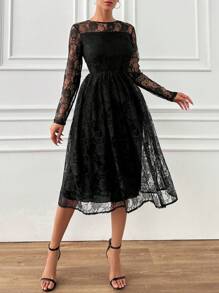 EURMUSE Vestido Largo Negro De Encaje - Negro - Ver 6