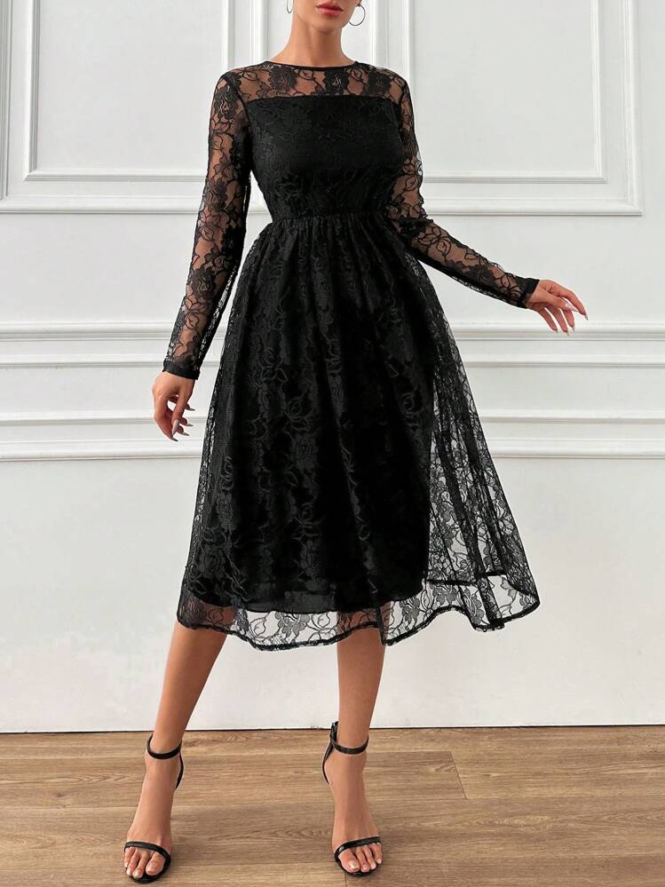 lace dress shein Shein Medium Vintage Blush Pink Lace Dress Scallop Floral Bridal Wedding  Maxi