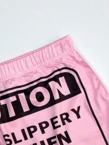 Quần short in chữ tương phản Trim Skinny Mini Short Quần short chiến lợi phẩm - Hồng - Xem 4