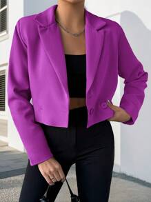 EURMUSE Lapel Neck Double Breasted Blazer - Purple - View 5