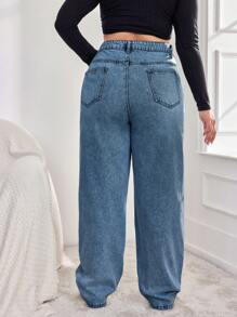 EURMUSE Plus Size  Casual Daily Wear Straight Leg Jeans - Medium Wash - View 2