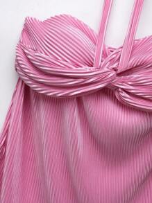 Comfortcana Women's Sleeveless V-Neck Pleated Crop Top And Shorts Set Short Sets Summer