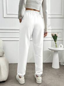 EURMUSE Women's Solid Color Drawstring Waist & Cuffed Hem Sweatpants - White - View 2