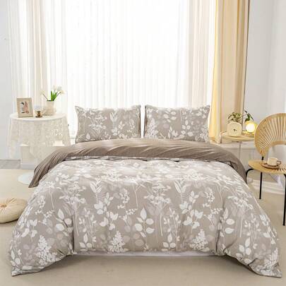 3pcs/Set Leaf Floral Pattern Duvet Cover Set(1 Duvet Cover & 2 Pillowcase)Soft And Skin-Friendly Duvet Cover Bedding Set For Home, All Season Bed Sheets Set