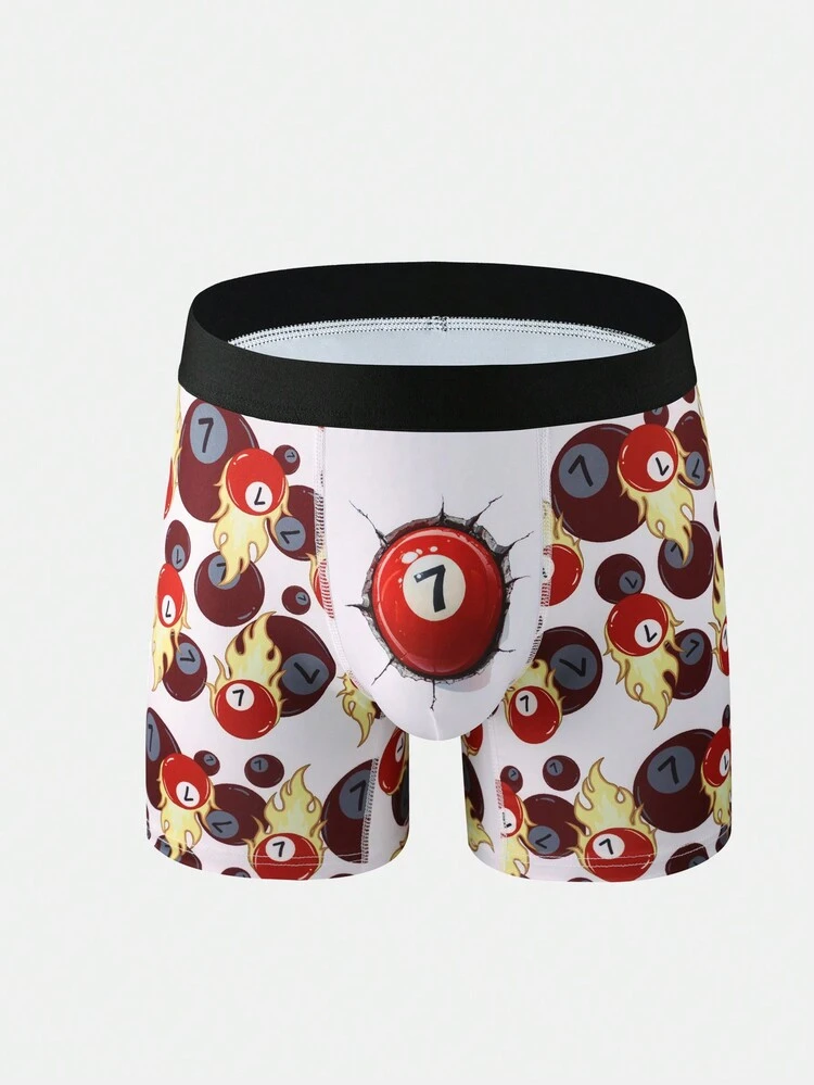 Men's Cartoon Printed Color Block Trimmed Boxer Shorts