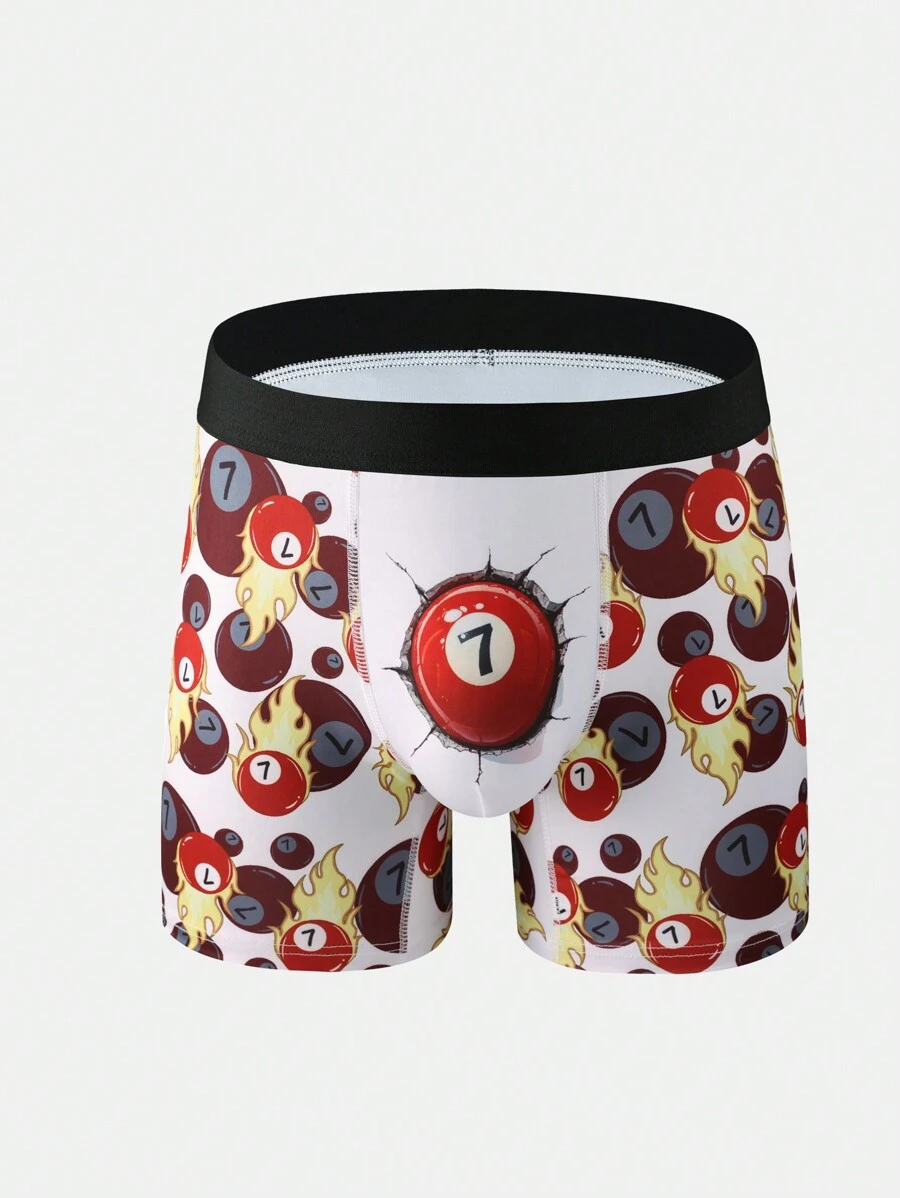 Bóxers de colores para hombres con estampado de dibujos animados y ribete con bloque de colores