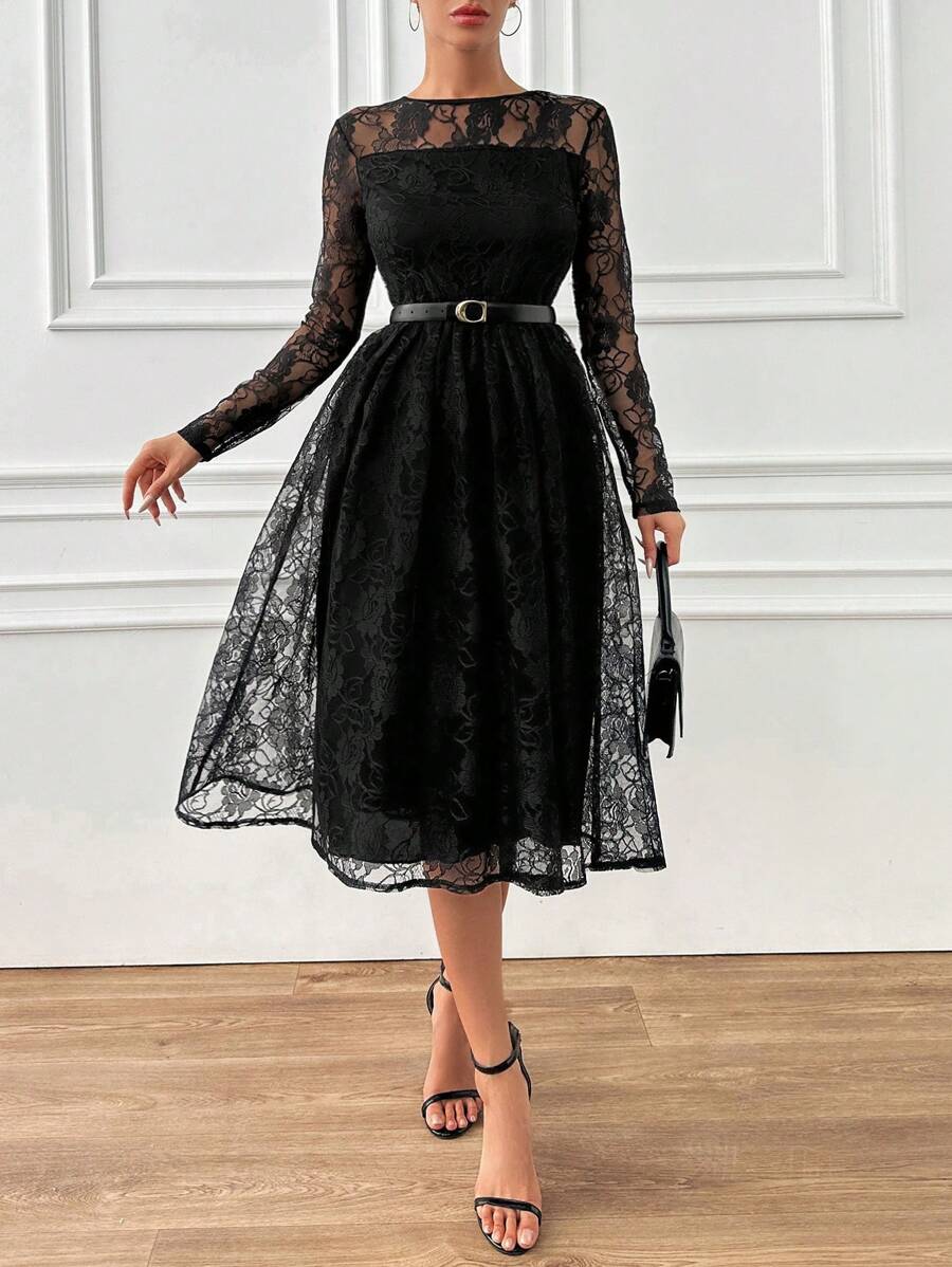 EURMUSE Vestido Largo Negro De Encaje - Negro - Ver 1