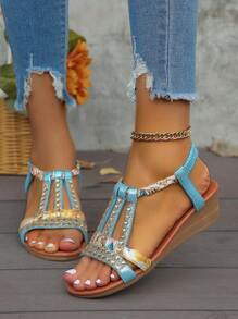 Tropiscape 夏季新款女士水晶凉鞋，韩版厚底坡跟鞋，时尚百搭露趾沙滩鞋，适合秋季、圣诞节、冬季等各种场合，是理想的圣诞礼物之选。