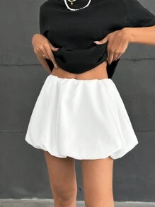 EURMUSE White Mini Low Waist Baloon Skirt