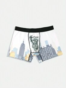 Men's Contrast Color Edge Briefs With Letter And Graphic Print