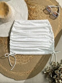 SHEIN Swim Summer Ladies Simple Solid Color Ruched Design White Mini Dress - White - View 4