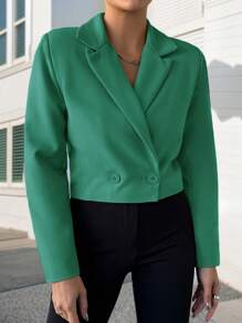 EURMUSE Lapel Collar Two-button Blazer - Green - View 3