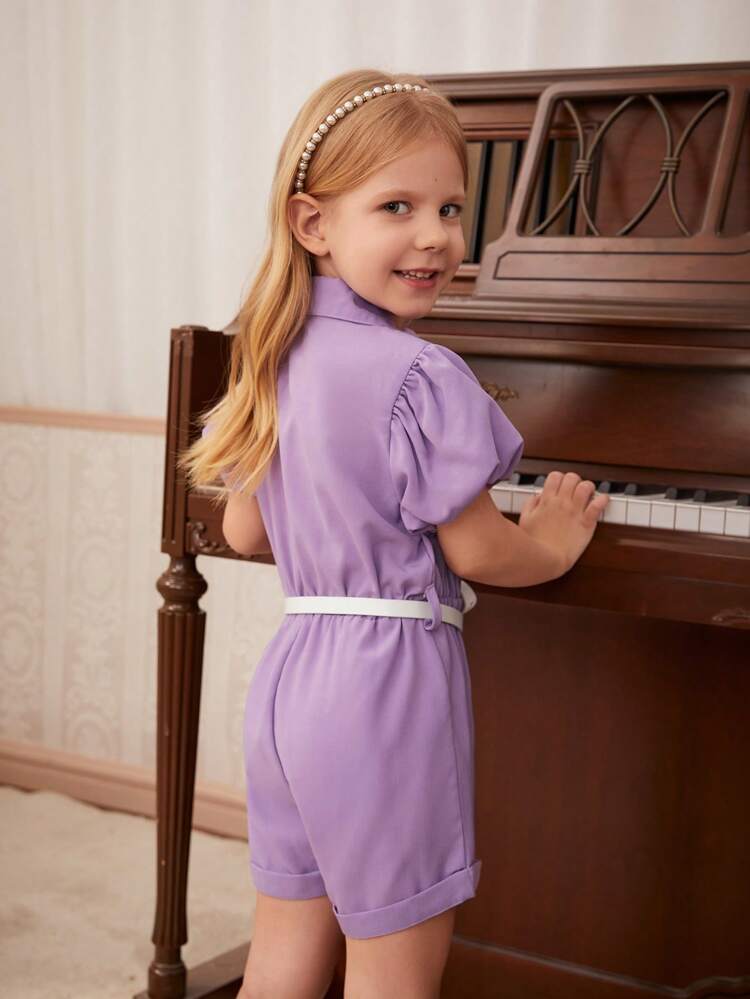 Young Girl Elegant Commuting Noble Lady Bubble Striped Blouse Collar With Belted Shorts Romper